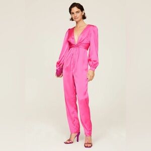 Ieena Mac Duggal satin twist pink jumpsuit
